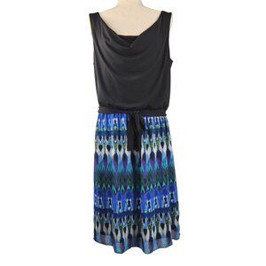NorthStyle Womens Dress Sz 12 Sleeveless Black Cowl Tank Graphic Print Tie Waist